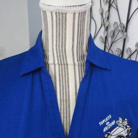 New TOPLESS in ARIZONA Applique V-Neck Polo Shirt Convertible Car M NWOT Blue - Picture 4 of 10
